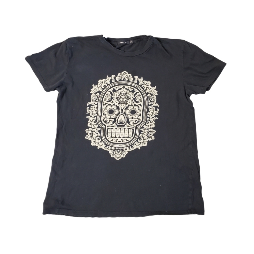 Obey Women's Black‎ Sugar Skull Fiend Worldwide Propaganda T-shirt XS